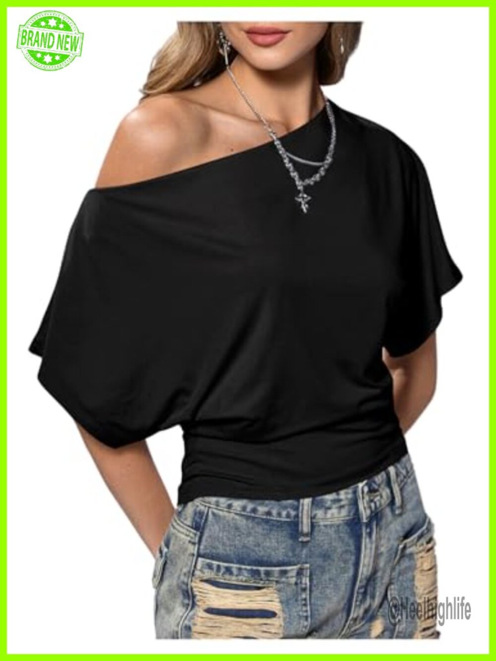 Off The Shoulder Asymmetrical Crop Top Short Sleeve Y2K Going Out Top